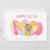 Pastel Rainbow Easter Egg Foto Waterverf Feestdagenkaart (Voorkant)