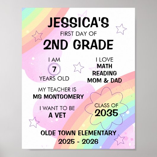 Pastel Rainbow eerste schooldag Poster (Voorkant)