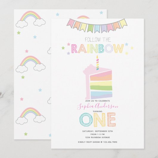 Pastel Rainbow eerste verjaardagsfeestje Kaart (Voorkant / Achterkant)