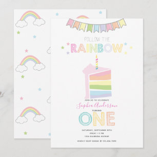 Pastel Rainbow eerste verjaardagsfeestje Kaart