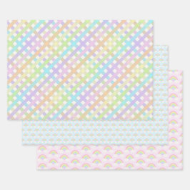 Pastel Rainbow en Gingham Plaid Inpakpapier Vel