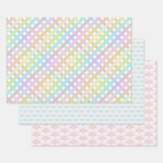 Pastel Rainbow en Gingham Plaid Inpakpapier Vel (Set)
