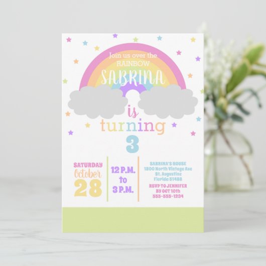 Pastel Rainbow en sterren verjaardagsfeestje uitno Kaart (Staand voorkant)