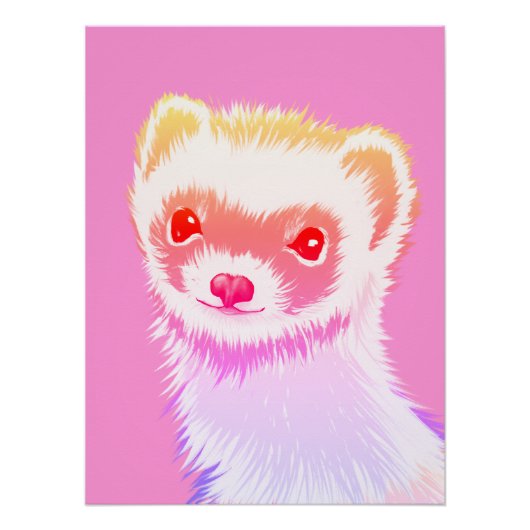 Pastel Rainbow Ferret - Cute Pink Pet Art Perfect Poster (Voorkant)
