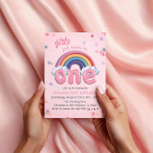 Pastel Rainbow First Birthday Invitation for Girl Kaart