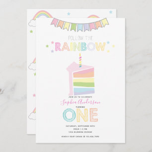 Pastel Rainbow First Birthday Party Kaart
