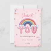Pastel Rainbow First Birthday Thank You Photo Card Bedankkaart (Voorkant)