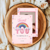 Pastel Rainbow First Birthday Thank You Photo Card Bedankkaart