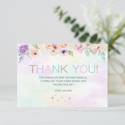 Pastel Rainbow Floral Hartelijk dank Aankondiging (Staand voorkant)