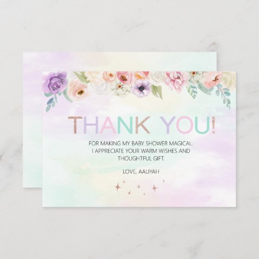 Pastel Rainbow Floral Hartelijk dank Aankondiging (Voorkant / Achterkant)