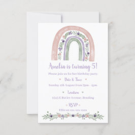 Pastel Rainbow Floral verjaardagsfeestje uitnodigi Kaart