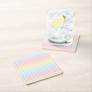 Pastel Rainbow Gingham Kartonnen Onderzetters