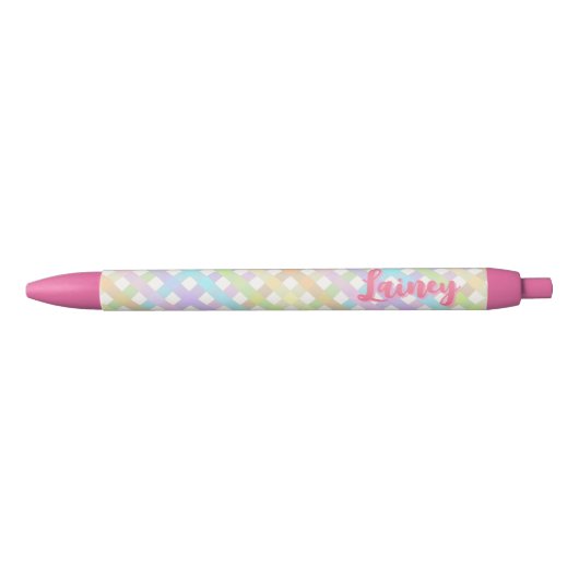 Pastel Rainbow Gingham Plaid Zwarte Inkt Pen (Voorkant)