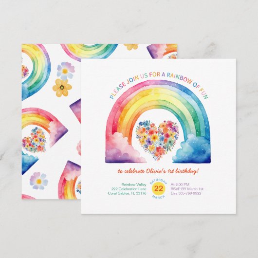 Pastel Rainbow Girl Verjaardag met wolken Kaart (Voorkant / Achterkant)