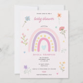 Pastel Rainbow Girl Wildflowers Hearts Baby shower Kaart (Voorkant)