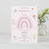 Pastel Rainbow Girl Wildflowers Hearts Baby shower Kaart (Staand voorkant)