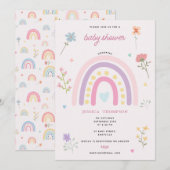 Pastel Rainbow Girl Wildflowers Hearts Baby shower Kaart (Voorkant / Achterkant)