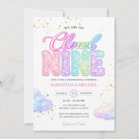 Pastel Rainbow Glitter Lettering Gender Reveal  Kaart (Voorkant)
