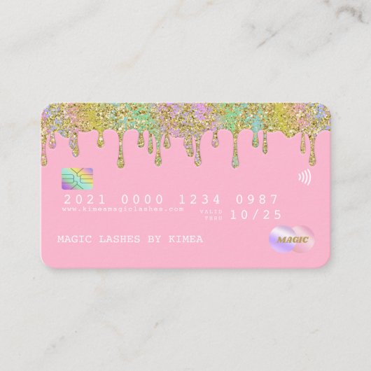 Pastel Rainbow Glitter Luxury Credit Style Busines Visitekaartje (Voorkant)