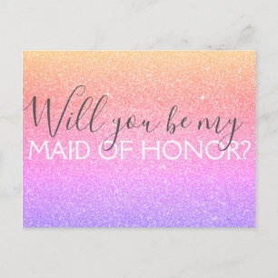 Pastel Rainbow Glitter & Sparkle Maid of Honor Uitnodiging Briefkaart