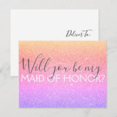 Pastel Rainbow Glitter & Sparkle Maid of Honor Uitnodiging Briefkaart (Voorkant / Achterkant)