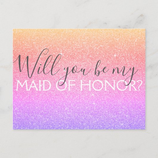 Pastel Rainbow Glitter & Sparkle Maid of Honor Uitnodiging Briefkaart (Voorkant)