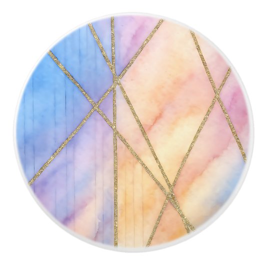 Pastel Rainbow Gold Geometrisch Abstract huis Keramische Knop (Voorkant)