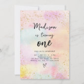 Pastel Rainbow Gold Girl Verjaardag Uitnodiging (Voorkant)