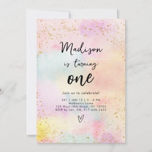 Pastel Rainbow Gold Girl Verjaardag Uitnodiging (Voorkant)