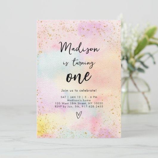 Pastel Rainbow Gold Girl Verjaardag Uitnodiging (Staand voorkant)