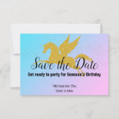 PASTEL RAINBOW GOLD UNICORN BEWAART DE DATUM RSVP (Voorkant)