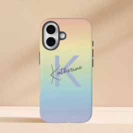Pastel Rainbow Gradient Monogram iPhone 16 Hoesje