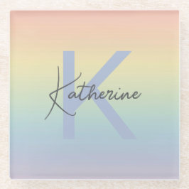 Pastel Rainbow Gradient Monogram Glazen Onderzetter