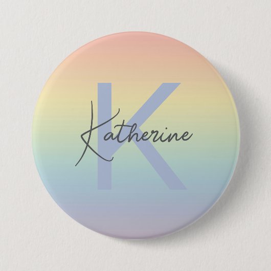 Pastel Rainbow Gradient Monogram Ronde Button 7,6 Cm (Voorkant)