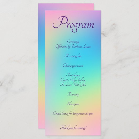 Pastel Rainbow Gradient Wedding Programme Programmakaart (Voorkant / Achterkant)