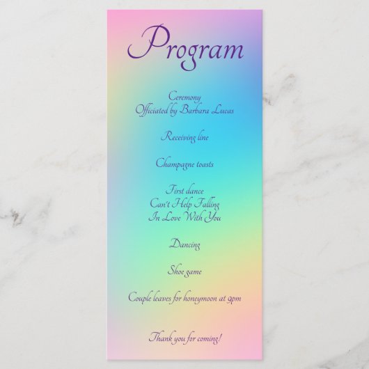 Pastel Rainbow Gradient Wedding Programme Programmakaart (Voorkant)