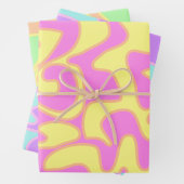 Pastel Rainbow Groovy Retro Fluid Art Uniek Inpakpapier Vel (In situ)