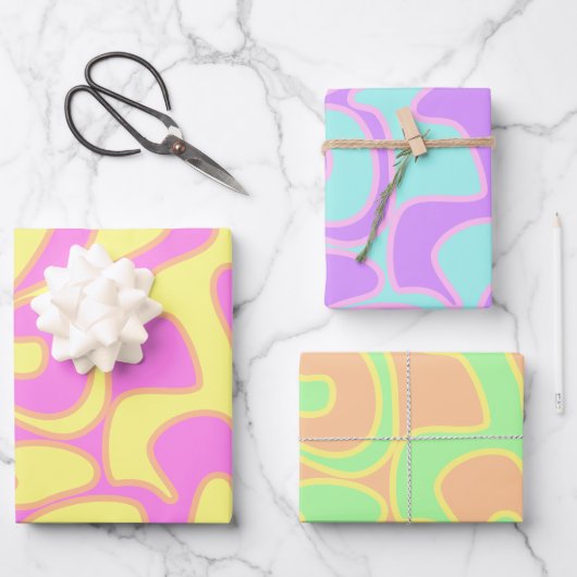 Pastel Rainbow Groovy Retro Fluid Art Uniek Inpakpapier Vel (Voorkant)