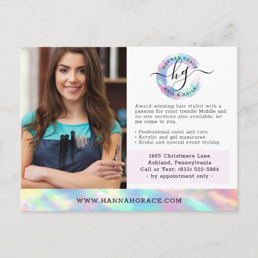 Pastel Rainbow Hair Nails Business Marketing Foto Briefkaart (Voorkant)