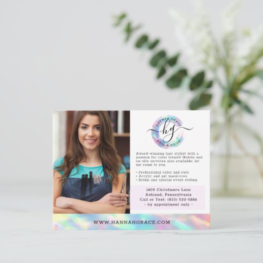 Pastel Rainbow Hair Nails Business Marketing Foto Briefkaart (Staand voorkant)