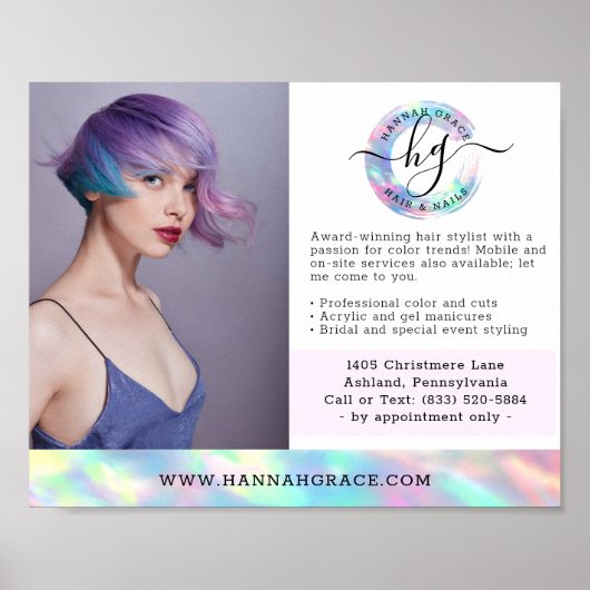 Pastel Rainbow Hair Nails Business Marketing Foto Poster (Voorkant)