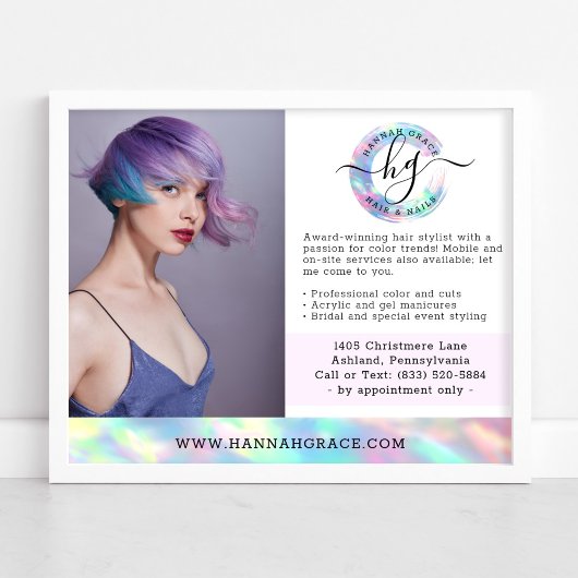 Pastel Rainbow Hair Nails Business Marketing Foto Poster