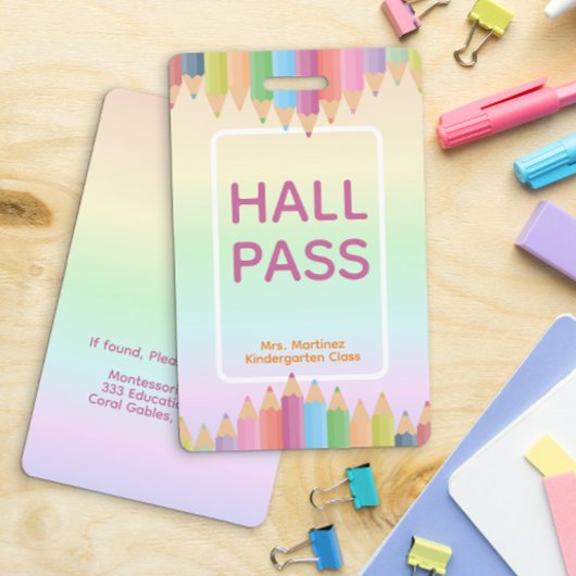 Pastel Rainbow Hall Pass Badge voor leraren