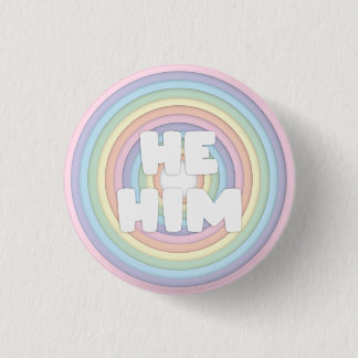 Pastel Rainbow He/Him Pronounouns Ronde Button 3,2 Cm