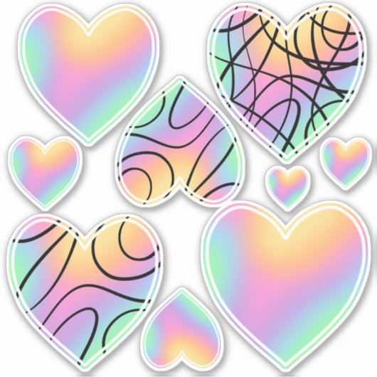 Pastel Rainbow Heart Stickers (Voorkant)