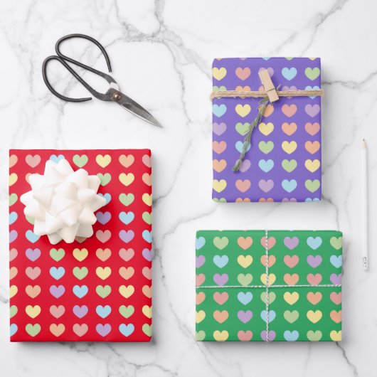 Pastel Rainbow Hearts Pattern Kinder Inpakpapier Vel (Voorkant)