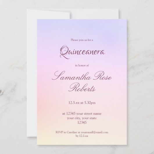 Pastel Rainbow Holographic Elegant Quinceanera Kaart (Voorkant)