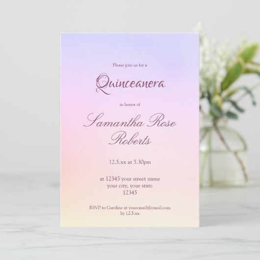 Pastel Rainbow Holographic Elegant Quinceanera Kaart (Staand voorkant)