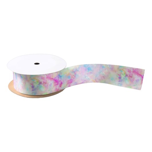 Pastel Rainbow Holographic Tie Dye Galaxy Grosgrai Satijnen Lint (Spoel)
