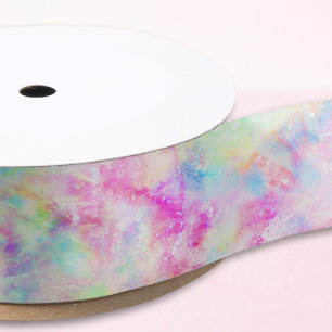 Pastel Rainbow Holographic Tie Dye Galaxy Grosgrai Satijnen Lint